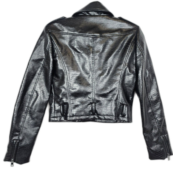AQUA Croc Embossed Faux Leather Biker Moto Jacket Size Small - Picture 3 of 7